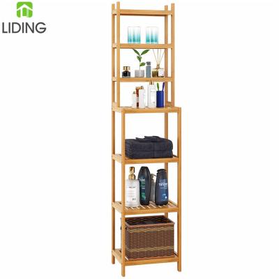 China Free Standing Organizer 7-Tier Shelf Bamboo Tower Toilet Room Bathroom Storage Rack For Kitchen Living Room Bathroom for sale