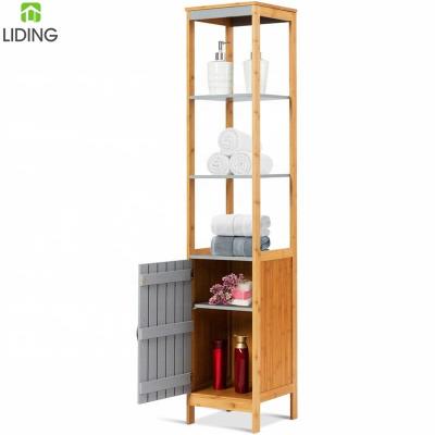 China Modern Bamboo Bathroom Storage Cabinet Floor Standing Shelf with 3 Shelves and 2 Drawers for sale