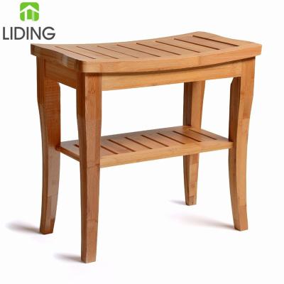 China Contemporary Bamboo Shower Bench Wooden Shower Chair With Storage Shelf for sale