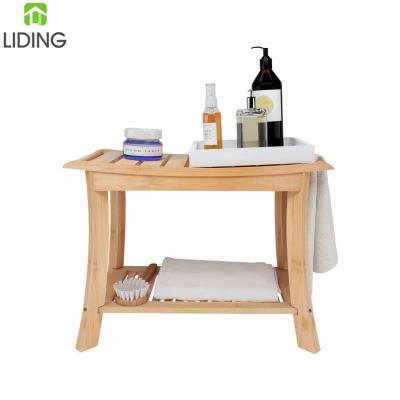 China Modern Natural Bamboo Shower Bench Seat With Storage Shelf , Spa Bathing Stool for sale