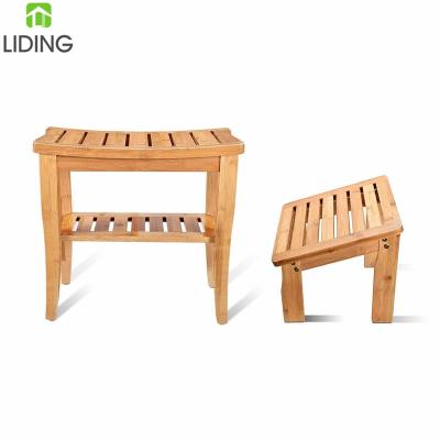 China Contemporary Bamboo Shower Seat Bench With Foot Stool for sale