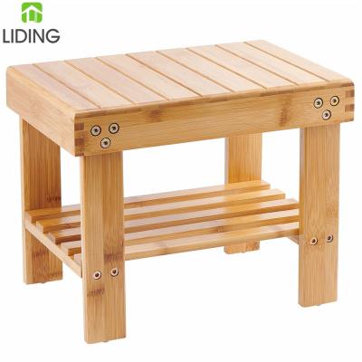 China Small Bamboo Stool For Kids Shower Foot Rest With Storage Shelf 12.8