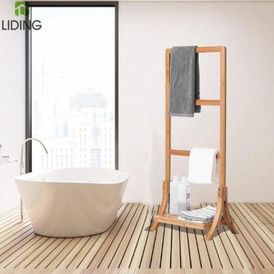 China Home Hotel Bathroom Towel Rack Bathroom Towel Rack Free Standing Bamboo Organizer With Shelf for sale