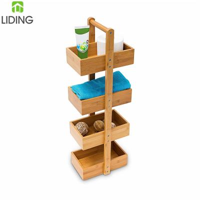 China Bamboo Bathroom Rack Display Rack Baskets 4 Tiers Toilet Room Storage Shelf Bathroom Organizer Multifunctional Bamboo Shower Trolley for sale