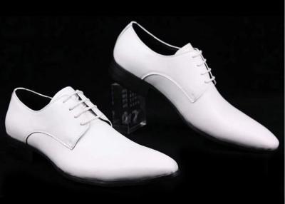 China White Leather Men'S Wedding Dress Shoes Comfortable / Breathable / Warm With Calfskin for sale