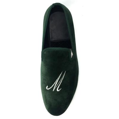 China Luxe Groene Mensen Velvet Loafers Handgemaakte Velvet Slip On Loafers Te koop