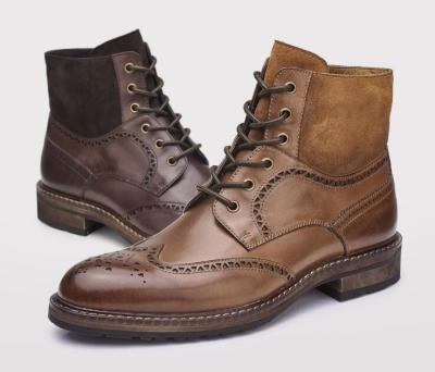 China Comfortable Mens Brogue Brown Boots , Lace Up Mens Leather Half Boots for sale