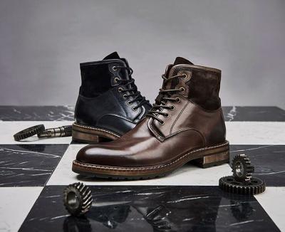 China Comfortable Mens Leather Dress Boots Soft Coffee And Blue Vintage Shoes for sale