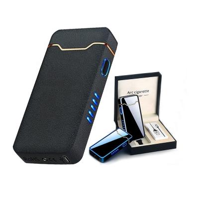 China No Gas Electric Arc Zinc Recharged Frosted Black Usb Logo Printing Cigar Lighter With Charger for sale