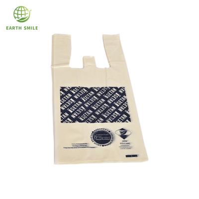 China Eco Friendly Cornstarch Base Handled PLA T-shirt Bag Compostable Shopping Bags for sale