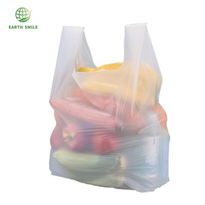 China Cornstarch Handled T-Shirt Bags Custom Logo Printed Compostable Vegetable Packing Grocery Plastic Bag for sale