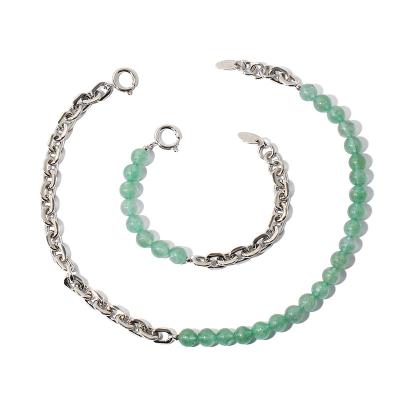 China High Quality New Arrival Platinum Plated Chain French Green Fashion Natural Stone Jade Bracelet For Women Necklace for sale