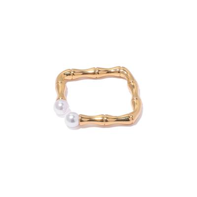 China New Arrival High Quality Retro 18k Square Gold Plated Ring Ins Fashionable Pearl Ring Wholesale Jewelry For Women for sale