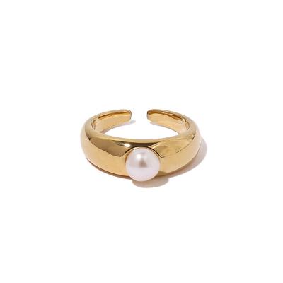 China New Arrival High Quality Gold Plated Pearl Ring French Trendy Vintage Natural Open Pearl Ring Jewelry For Women for sale