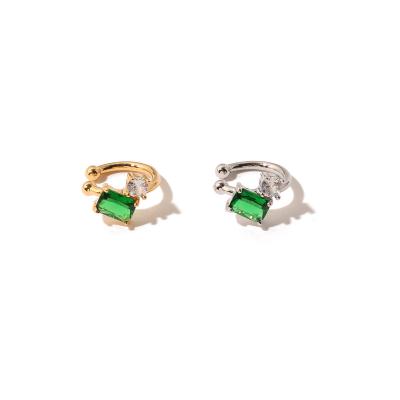 China New Arrival FASHIONABLE Gold Plated Shiny Luxury Earrings Irregular Emerald Zircon Earrings For Women Ear Clip for sale