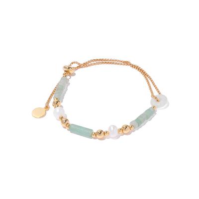 China New Arrival High Quality Natural Jade Chinese Style Gentle Real Pearl Gold Plated Stone Adjustable Bracelet For Women for sale