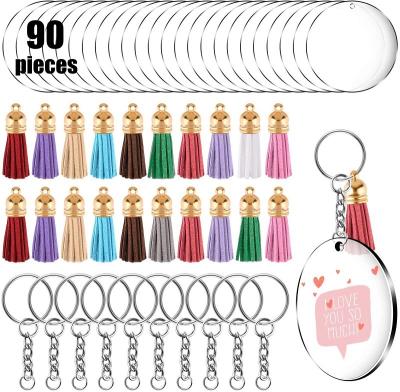 China Fashionable Wholesale 90 PCS Sublimation Christmas Gift DIY Jewelry Acrylic Keychains Blank With Leather Tassel for sale