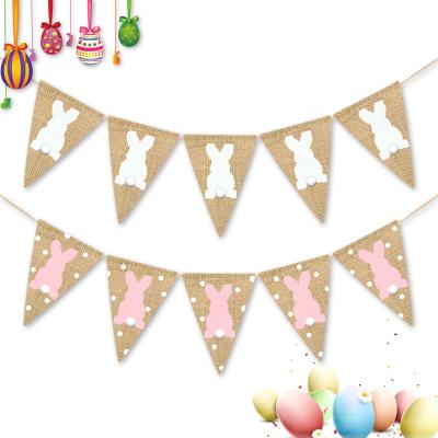 China Festival Gift Holiday Party Decorated Flags Easter Banner Bunting Bunny Flags The Linen Easter for sale