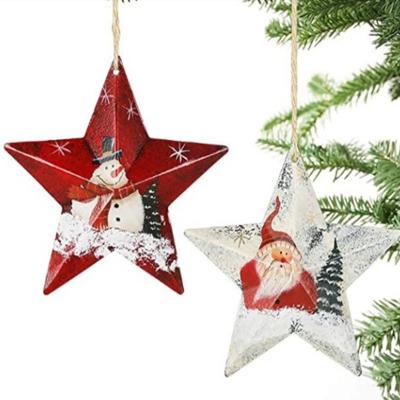 China Festival Gift 2021 Latest Snowman Santa Iron Star Shape Christmas Tree Hanging Ornament for Christmas Decoration for sale