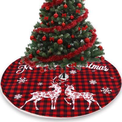 China Plaid Elk Print Plush Red Black Christmas Tree Skirt New Festival Gift Christmas Decorations for sale