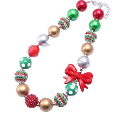 China TRENDY Kids Chunky Necklace Handmade Christmas Crystal Acrylic Beads Bow Charm Beaded Necklace for sale