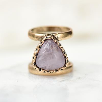 China Retro Newest Designer Collection Moonstone Ring Rose Gold Plated Ring Double Band Ring for sale