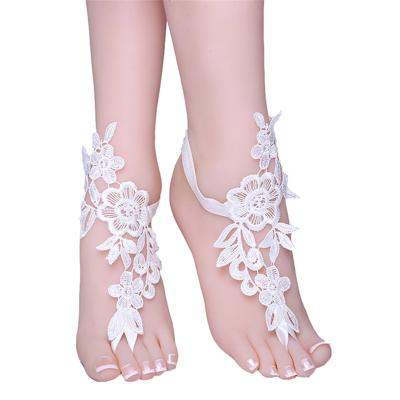 China Fashionable new design customized lace nude shoe barefoot anklet chain for beach wedding for sale