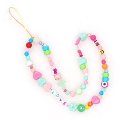 China Fashionable Colorful Smiling Face Decorative Rope LOVE Letter Acrylic Mobile Phone Chain for sale