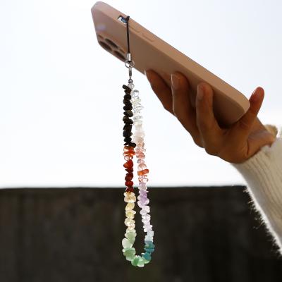 China DIY Natural Crystal Phone Lanyard Beaded Stone Phone Chain Wrist Strap for sale