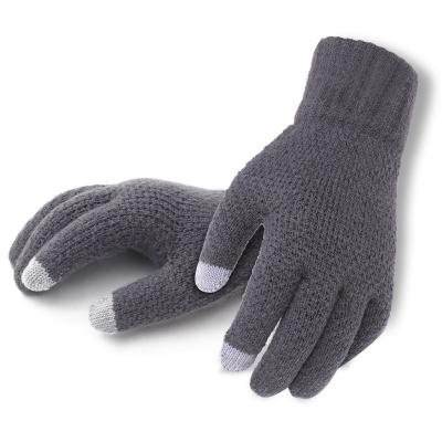 China Fashion Touch Screen Gloves Men Velvet Winter Thick Warm Woolen Jacquard Knitted Gloves for sale