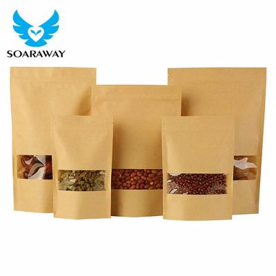 China Custom Recycled Materials Nuts Kraft Paper Zip Lock Stand Up Window Pouch For Food for sale