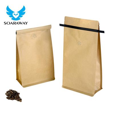 China Biodegradable Brown Flat Bottom Food Packaging Paper Pouch Coffee Packaging Bag Custom Valve With Tin Tie for sale