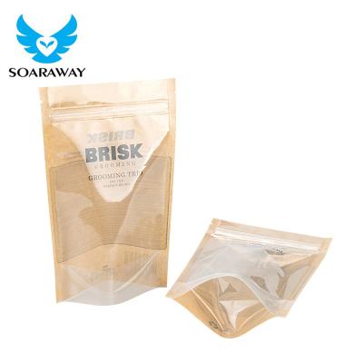 China Customized Plastic Ziplock Over Logo Size Clear Transparent Front Zipper Kraft Paper Top Bags Stand Up Pouch for sale