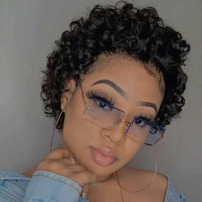 China New Arrival Superb Bob Curly Human Hair Wigs, Glueless 13x1 Natural Wave Short Pixie Cut Wig For Women, Pre Plucked Raw Lace Front Hair Wigs for sale