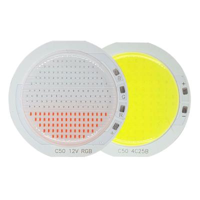 China Car Lighting 12V RGB COB LED Chip Light Source For Exterior Decoration Lighting Car Lights 50mm Round COB 15W 50W White Green Red Blue Color for sale