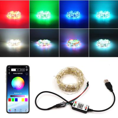 China Waterproof LED STRING 10m Set Mobile Phone App Control USB Powered 5V RGB Cooper Wire LED Magic String For Christmas Tree Decoration for sale