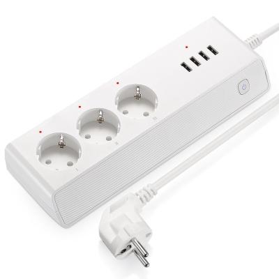 China EU Tuya App Alexa Google Home 10Amp Voice USB Power Strip Outlet Standard Remote Newcomer Residential/Multipurpose WiFi Smart Plug for sale