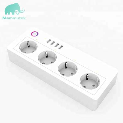 China EU Tuya App Best Quality Alexa Google Home 10Amp Standard Voice USB Power Strip Remote Outlet Residential/Multipurpose WiFi Smart Plug for sale