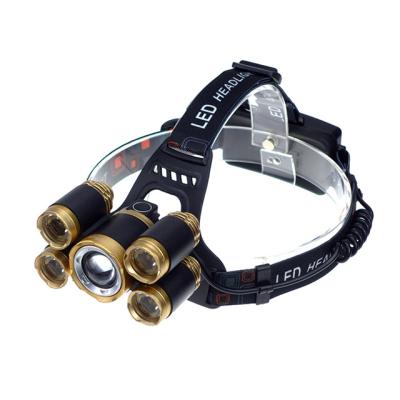 China 5LED Outdoor Waterproof Camping Flashlight 4 Modes Zoomable Head Lamp Rechargeable Headlamp for sale