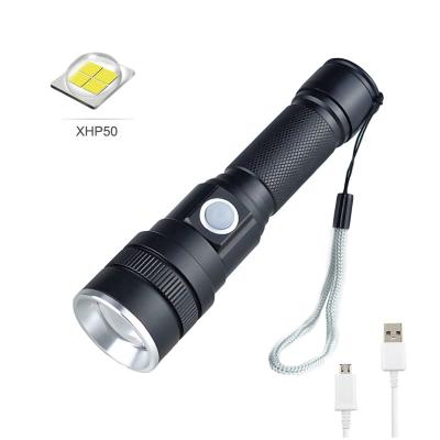 China Portable High Power LED Emergency Flashlight P50 Troch Flashlight Zoomable USB Charging for sale