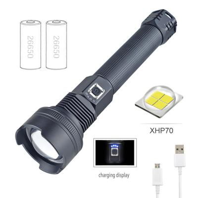 China High Power LED Flashlight USB Rechargeable Zoomable Flashlight 26650 Battery Flashlight xhp 70 xhp 70 for sale