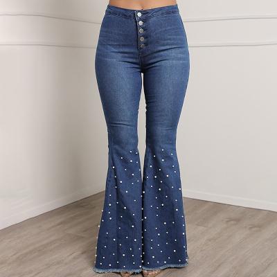 China Wholesale Women Elastic Stretch Rocket Jeans Skinny Denim Pants Breathable Jeans High Waist Solid Color Women Pants for sale