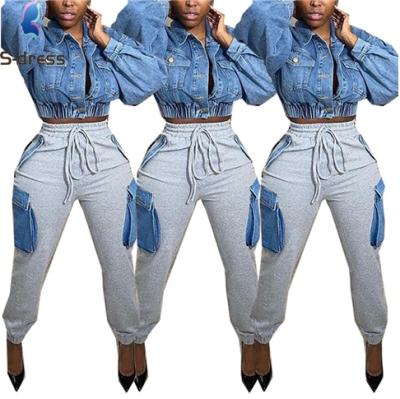 China 2021 New Arrival High Waist Women's Ankle Length Breathable Pants Plus Size Pants Pocket Quilted Denim Jogging Pants for sale