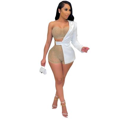 China Sustainable Asymmetrical Women Fashion Crop 3 Piece Set Womens Short Set Women 2 Piece Set 2 Piece Pants Set for sale