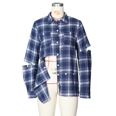 China Anti-pilling 2020 women fall latest clothing design ladies blouses irregular plaid tops women blouses for sale