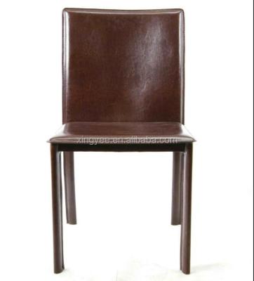 China Adjustable Modern Living Room Steel (Other) Metal Upholstered Restaurant Comfort Dining Chair Brown Recycle Leather Dining Chair for sale