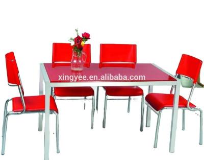 China Adjustable Modern Metal Frame Furniture Set Design Table Living Room Red Tempered Glass (Others) Dining Tables for sale