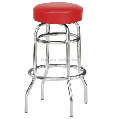 China DK Bar Chair Furniture Seat Bar Stool Black Steel Frame Black PU Swivel Leather Backless Round Bar Stool for sale