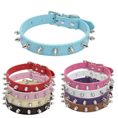 China Amazon Viable Hot Selling Adjustable Ball Shaped PU Riveter Decorate Anti-bite Leather Durable Dog Buckle Alloy Walking Collar for sale