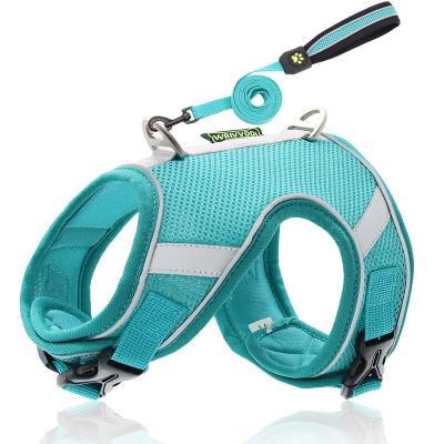 China Custom High Quality Colorful Soft Dog Chest Strap Dog Harness And Leash Mesh Padded No Pull Polyester Light Small Leash for sale